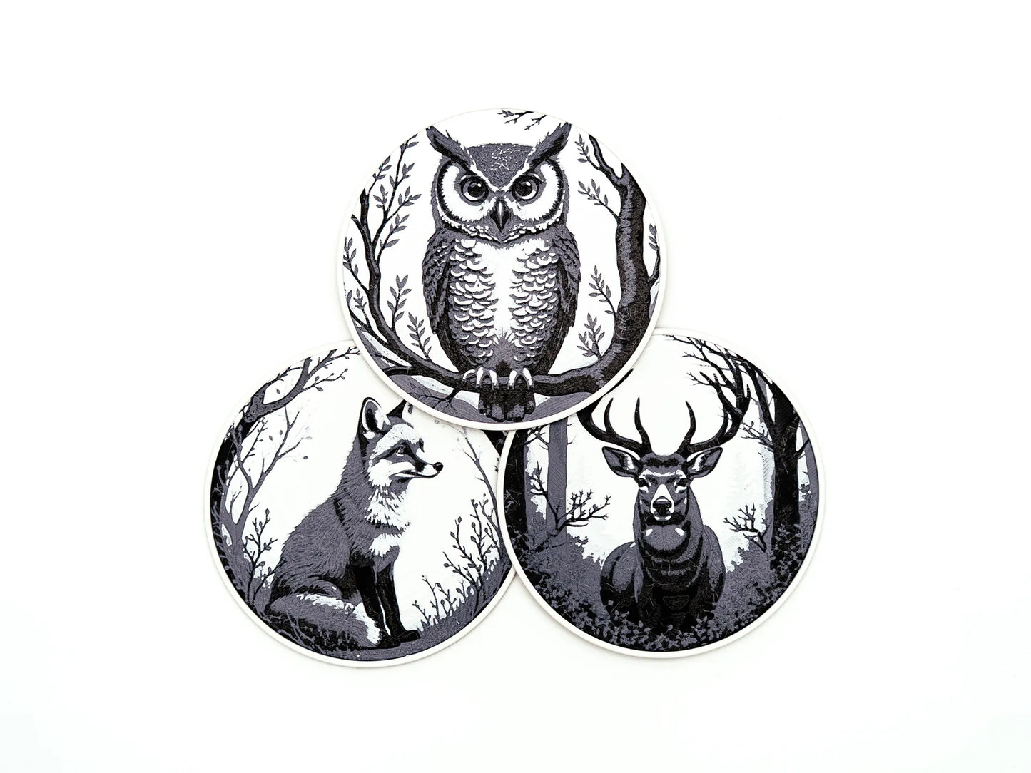 Midnight Forest Wildlife Coasters (set of 3)